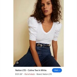 Nation LTD White Puff Sleeve Fitted Top